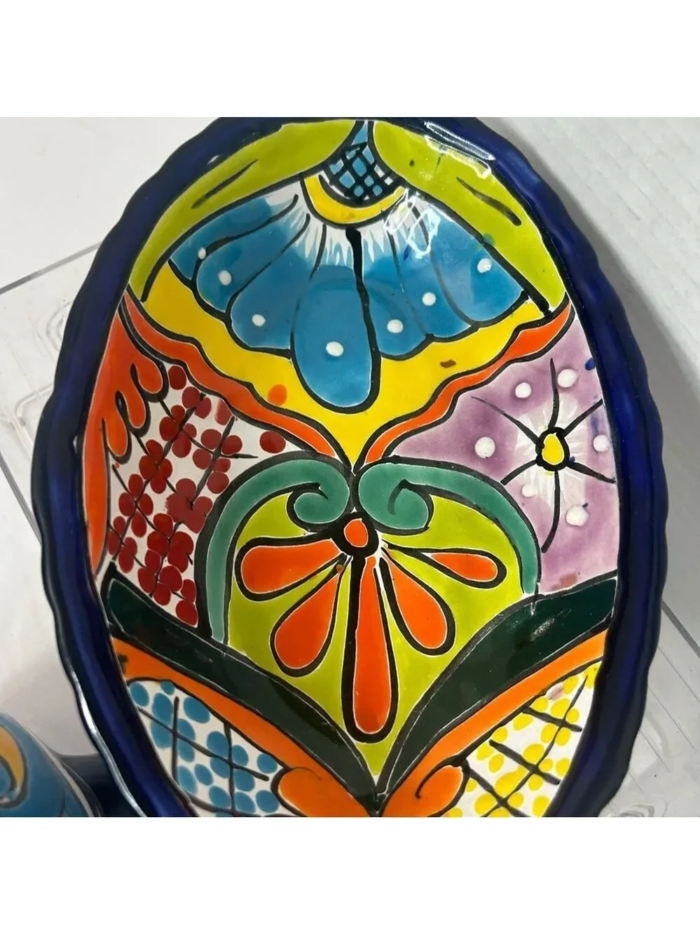 Talavera Mexican Pottery Set of Two Trinket Dishes Handpainted Signed Floral
